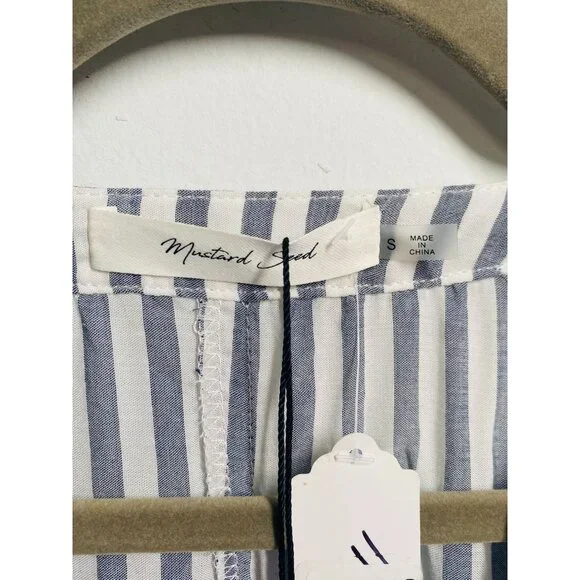 Mustard Seed Blue & White Striped Oversized Blouse With Ruched Sleeves small - Picture 3 of 11